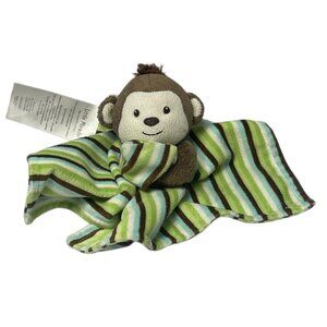Little Miracles Baby Monkey Lovey Security Blanket Green/Blue Striped Plush
